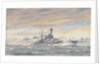 Unidentified battleship at sea by Alma Claude Burlton Cull