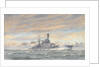 Unidentified battleship at sea by Alma Claude Burlton Cull