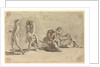 Woman asleep beside a wheelbarrow of fruit, which is being stolen by two small boys by Gabriel Bray