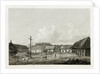 View of a town with cow being slaughtered in background by William Alexander