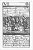 1588 Armada Playing Cards, VI of Diamonds. 'Arthur Ld Grey Sr Francis Knolles, Sr John Norris, Sr Richard Bingham, Sr Rog: Williams & others in a Councell of War, consulting how ye land service should be Ordered' by unknown