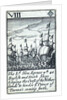 1588 Armada Playing Cards, VIII of Diamonds. 'The Ld, Hen: Seymor wth 40 English and Dutch ships keeping the Coast of the Netherlands to hinder ye Prince of Parma's coming forth' by unknown