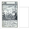 1588 Armada Playing Cards, VIII of Diamonds. 'The Ld, Hen: Seymor wth 40 English and Dutch ships keeping the Coast of the Netherlands to hinder ye Prince of Parma's coming forth' by unknown