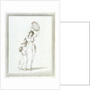 Lady Emma Hamilton and a child in a classical pose, holding a tambourine above her head by Frederick Rehberg
