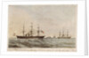 The 'Niagara', 'Valorous', 'Gordon' & 'Agamemnon' laying the cable at mid-ocean by Sarony