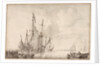 A Dutch flagship becalmed with vessels alongside by Willem Van de Velde the Younger