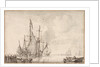 A Dutch flagship becalmed with vessels alongside by Willem Van de Velde the Younger
