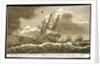 The 'Arethusa' frigate scudding under Foresail in a storm, with a view of Plymouth, and Maker Church at a distance by William Allen