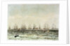 Spithead, 19 June 1845. 'Albion', 'Superb', 'Queen', 'Rodney', 'Trafalgar', 'Victoria & Albert', 'Canopus', 'St Vincent', 'Vanguard' by M. Grove
