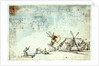 Study of men working on Mediterranean craft with studies of a warship by Abraham Casembrot