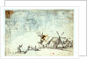 Study of men working on Mediterranean craft with studies of a warship by Abraham Casembrot