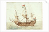 A Dutch three-masted ship under sail by Cornelis Verbeeck