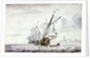 A Dutch Yacht beating out of a harbour off Kampsen by Wigerus Vitringa