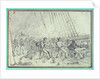 Shipboard scene of men firing canons by unknown