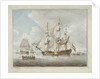 A two-decker at anchor drying sails by Dominic Serres