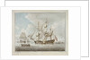 A two-decker at anchor drying sails by Dominic Serres