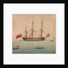 A frigate at anchor by Foreign School