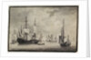 Dutch man-of-war, states yacht and distant shipping in a harbour by Charles Gore
