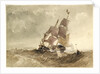A brig in a sea with a distant coast by James Chrisholme Gooden