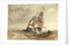 A brig in a sea with a distant coast by James Chrisholme Gooden