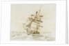Merchant ship shortening sail in a fresh breeze by British School