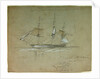 'L' Aigle' hove to and reefs in, 12 December 1841 by Oswald Walter Brierly