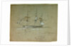 'L' Aigle' hove to and reefs in, 12 December 1841 by Oswald Walter Brierly