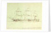 Study of HMS 'Amethyst' with notes about sail plan by William Lionel Wyllie