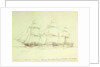 Study of HMS 'Amethyst' with notes about sail plan by William Lionel Wyllie