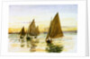 Small gaff-rigged cutters at sunset by William Lionel Wyllie