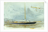 Portrait of a yacht at sea with crew on deck and detail of vessel enlarged in right-hand corner by William Lionel Wyllie
