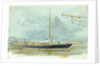 Portrait of a yacht at sea with crew on deck and detail of vessel enlarged in right-hand corner by William Lionel Wyllie