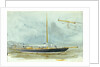 Portrait of a yacht at sea with crew on deck and detail of vessel enlarged in right-hand corner by William Lionel Wyllie