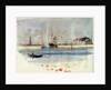 Quay with warehouse, steam vessel and figures, and rowing boat in foreground by William Lionel Wyllie