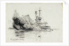 HMS 'Canopus' at Port Stanley, firing the opening salvoes of the Battle of the Falkland Islands, 8 December 1914 by William Lionel Wyllie