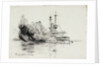 HMS 'Canopus' at Port Stanley, firing the opening salvoes of the Battle of the Falkland Islands, 8 December 1914 by William Lionel Wyllie