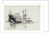 HMS 'Canopus' at Port Stanley, firing the opening salvoes of the Battle of the Falkland Islands, 8 December 1914 by William Lionel Wyllie