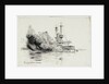 HMS 'Canopus' at Port Stanley, firing the opening salvoes of the Battle of the Falkland Islands, 8 December 1914 by William Lionel Wyllie