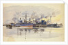 Sketch of merchant ships in port by William Lionel Wyllie