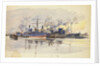 Sketch of merchant ships in port by William Lionel Wyllie