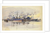 Sketch of merchant ships in port by William Lionel Wyllie