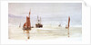 Sailing barges and a steamer, with a power station in the distance by William Lionel Wyllie