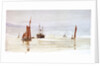 Sailing barges and a steamer, with a power station in the distance by William Lionel Wyllie