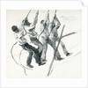Sketch of four seamen pulling on ropes, loading coal? by William Lionel Wyllie