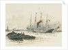 Passenger vessel 'Oruba' or 'Orotava' with barges in the foreground by William Lionel Wyllie