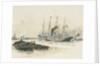 Passenger vessel 'Oruba' or 'Orotava' with barges in the foreground by William Lionel Wyllie