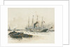 Passenger vessel 'Oruba' or 'Orotava' with barges in the foreground by William Lionel Wyllie