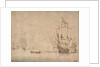 A flagship becalmed firing a salute by Willem Van de Velde the Younger