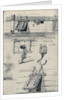 Studies of gun ports and four part block of an East Indiaman and a brig seen from ahead with lower yards cockbilled by Edward William Cooke