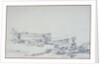 A beached boat (No.30) in Catalan Bay, Gibraltar, with three recumbent figures and one fisherman mending nets by Edward William Cooke